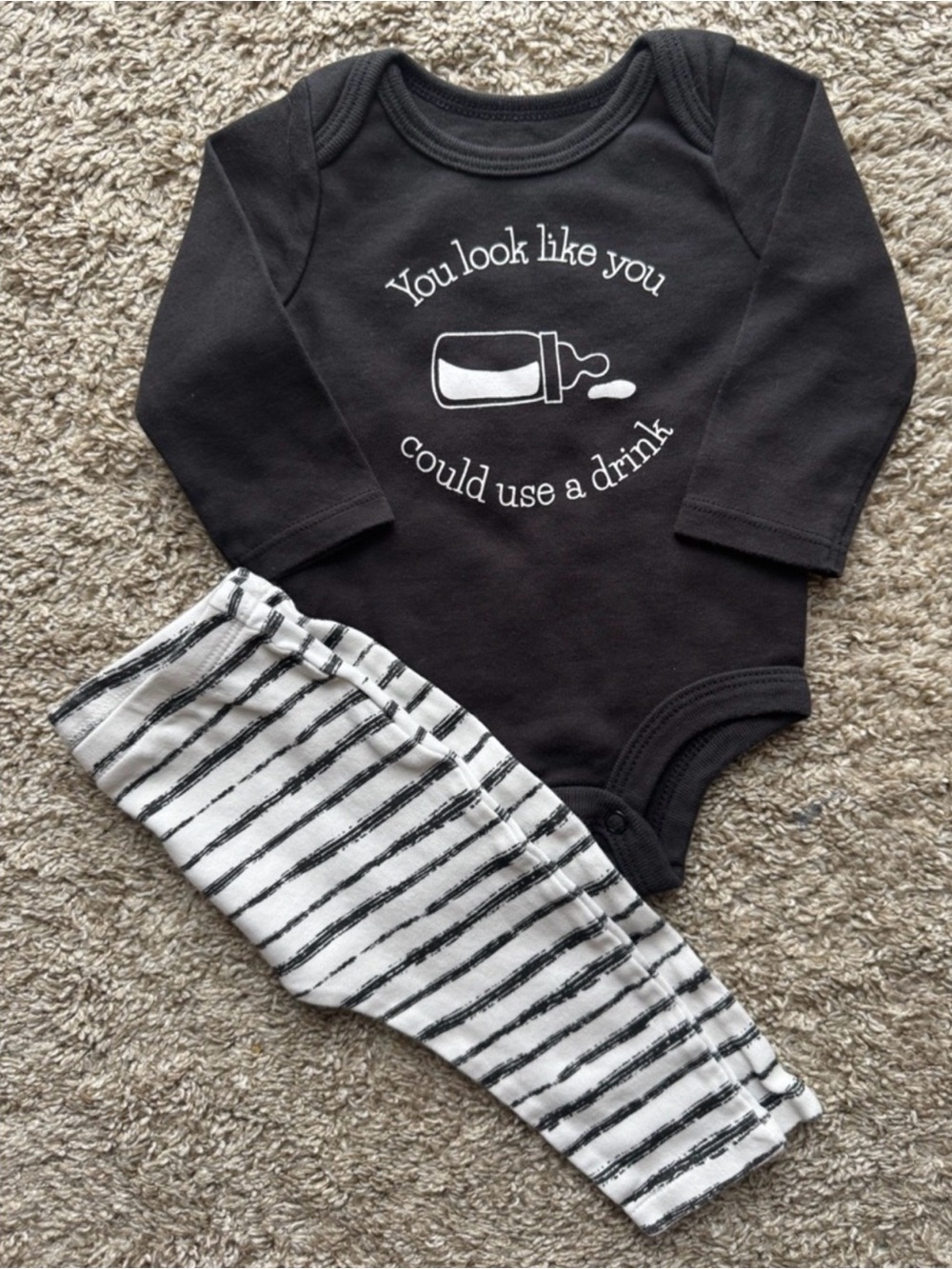 Lullaby Lane Baby Outfit 0-3 Months Funny Bodysuit Stripe Leggings Set